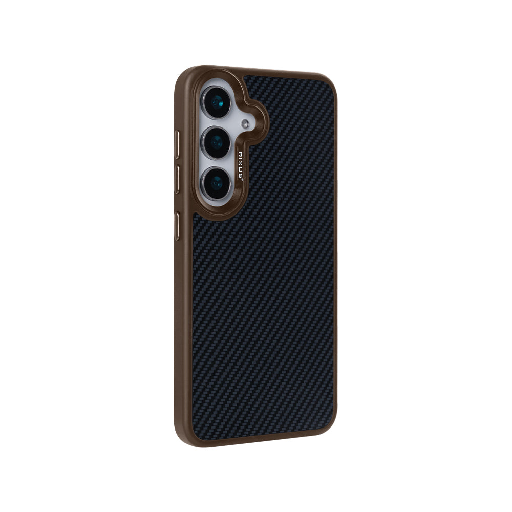 Rixus Mag Carbon With MagSafe Compatible For Samsung Galaxy S25 Plus Brown