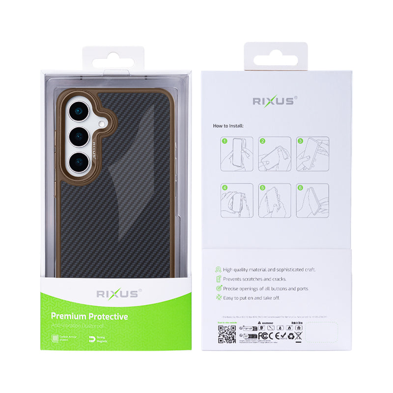 Rixus Mag Carbon With MagSafe For Samsung Galaxy S25 Plus S936B Brown