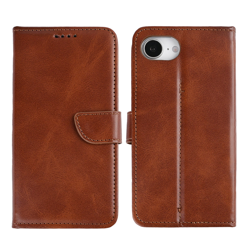 Rixus Bookcase For iPhone 16e Brown