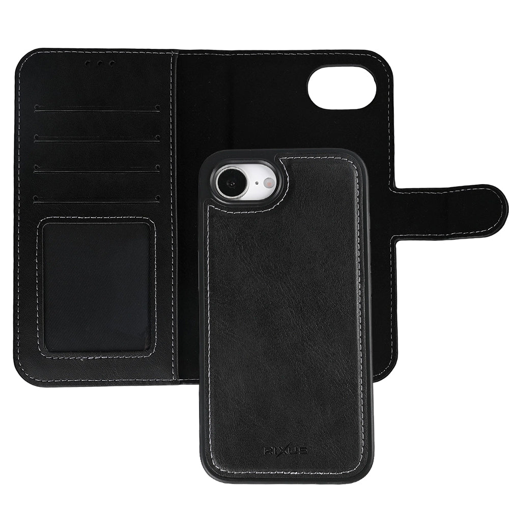 Rixus Duo Magnetic Detachable Wallet For Apple iPhone For iPhone 16e, 17e Black