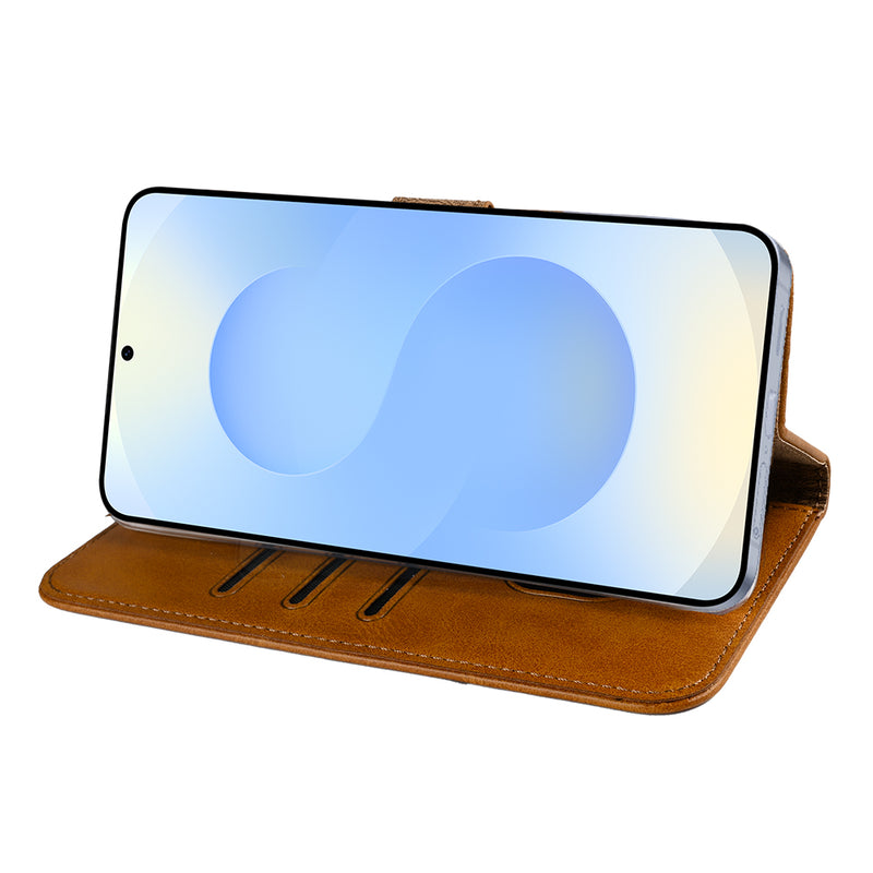 Rixus Bookcase For Samsung Galaxy S25 Edge S937B Light Brown