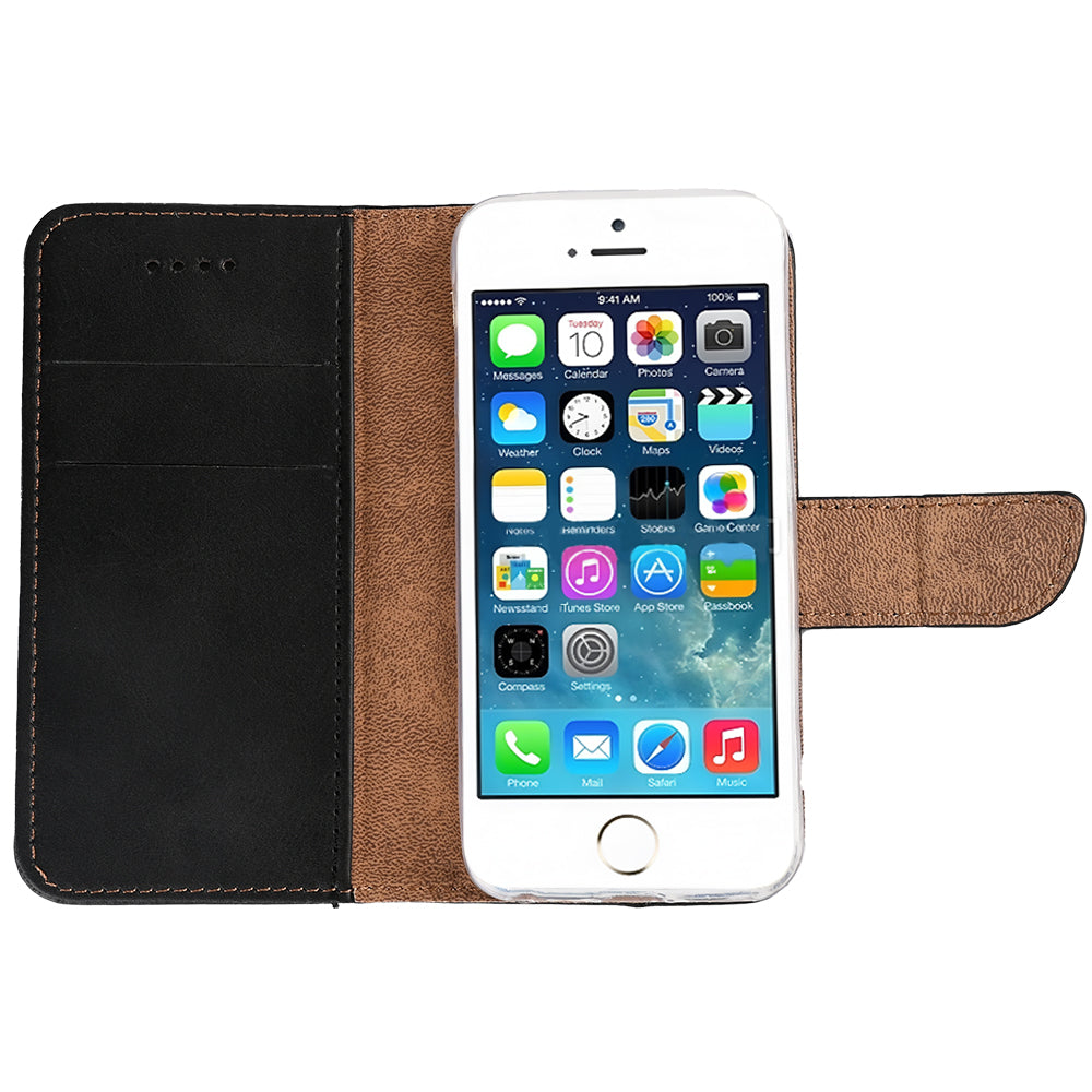 Rixus Bookcase For Apple iPhone 5, 5S Black
