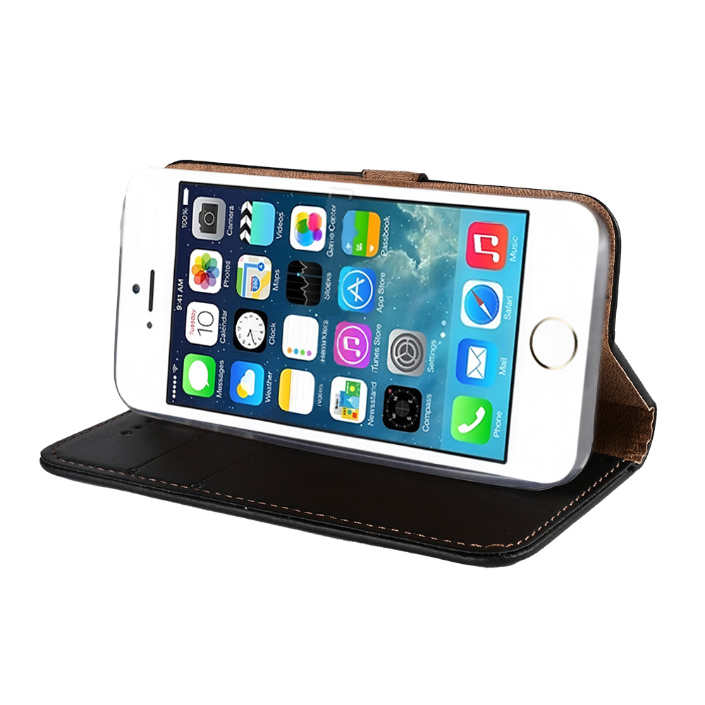 Rixus Bookcase For Apple iPhone 5, 5S Black