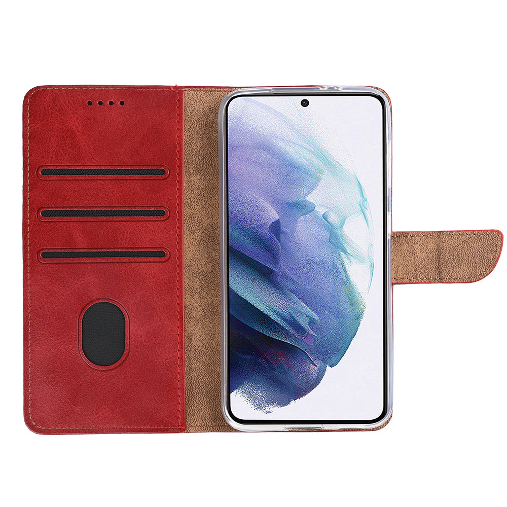 Rixus Bookcase For Samsung Galaxy S21 5G Dark Red