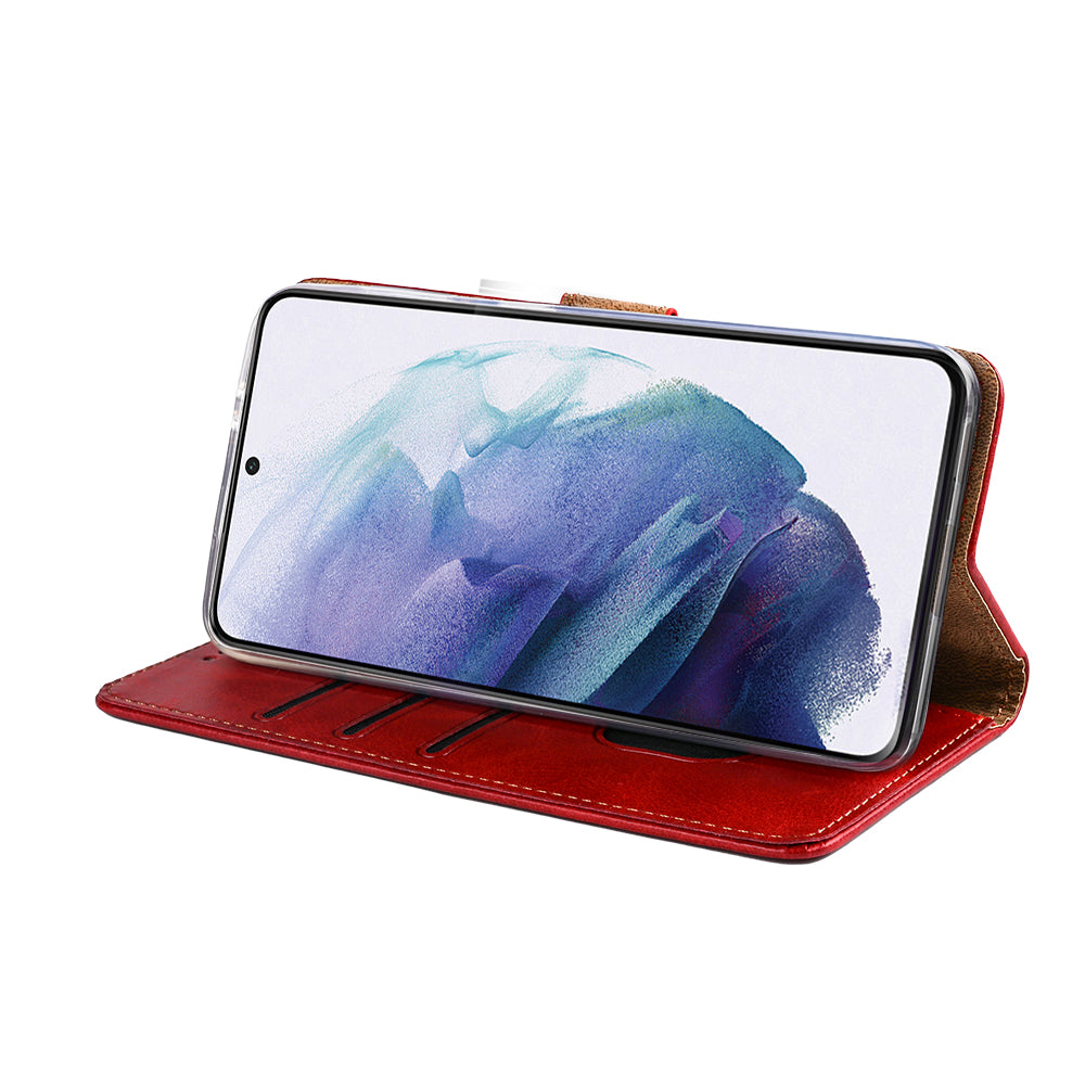 Rixus Bookcase For Samsung Galaxy S21 5G Dark Red