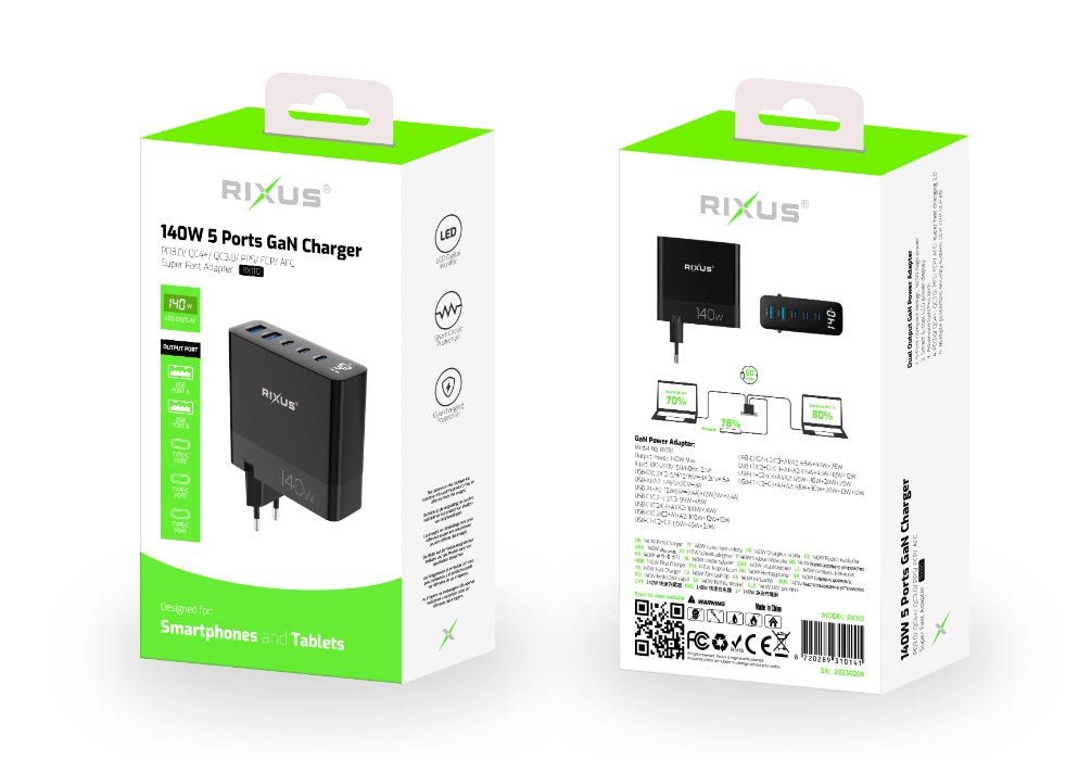 Rixus RX110 PD Gan Charger 140W Black