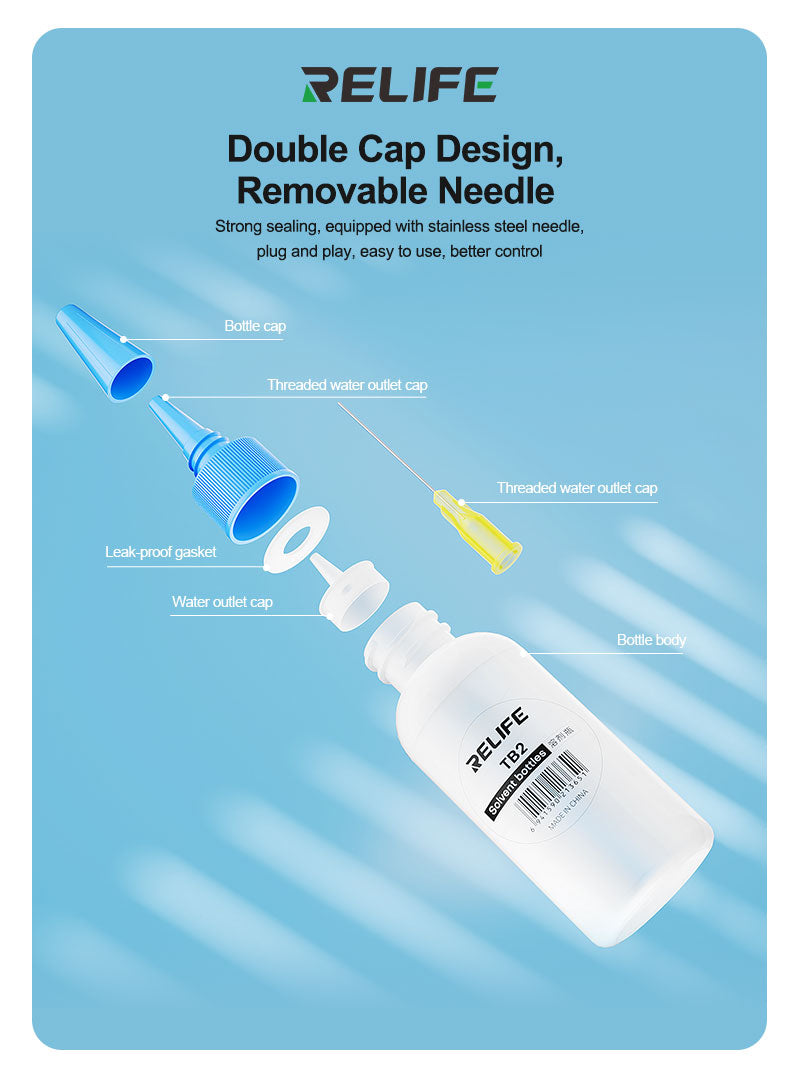 RELIFE TB2 50ML Empty Plastic Flux Alcohol Bottle With Needle Tip Compatible