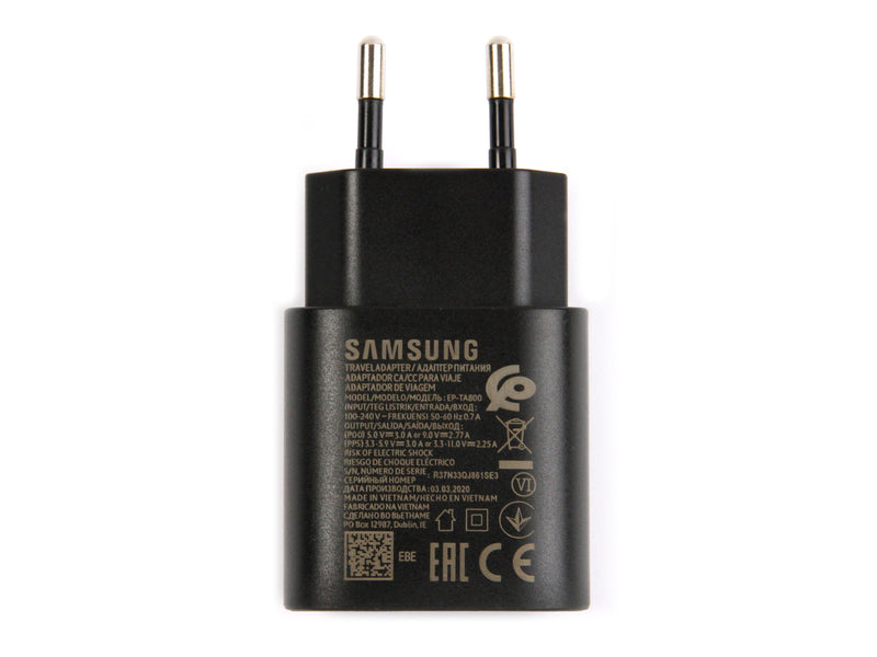 Samsung Charger Set Travel Adaptor Black + USB Type-C Data Cable 100CM Black Retail Box without Logo
